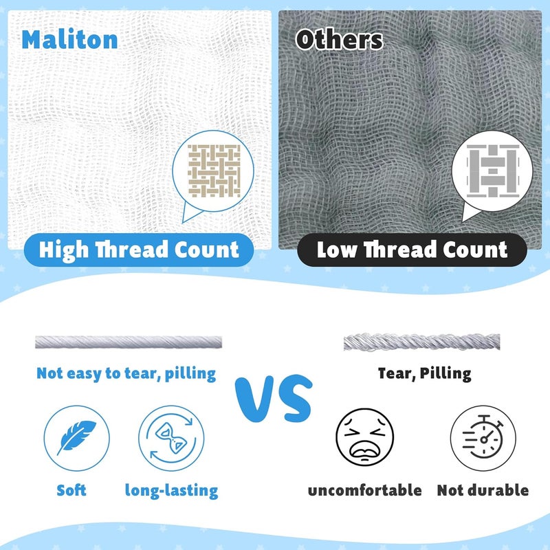 Maliton Muslin Burp Cloths for Baby 6 Pack Large 20''x10'' 100% Cotton Burp Cloths Absorbent and Soft 6 Layers Muslin Baby Stuff for Newborn Unisex(White, Pack of 6) - Image 3